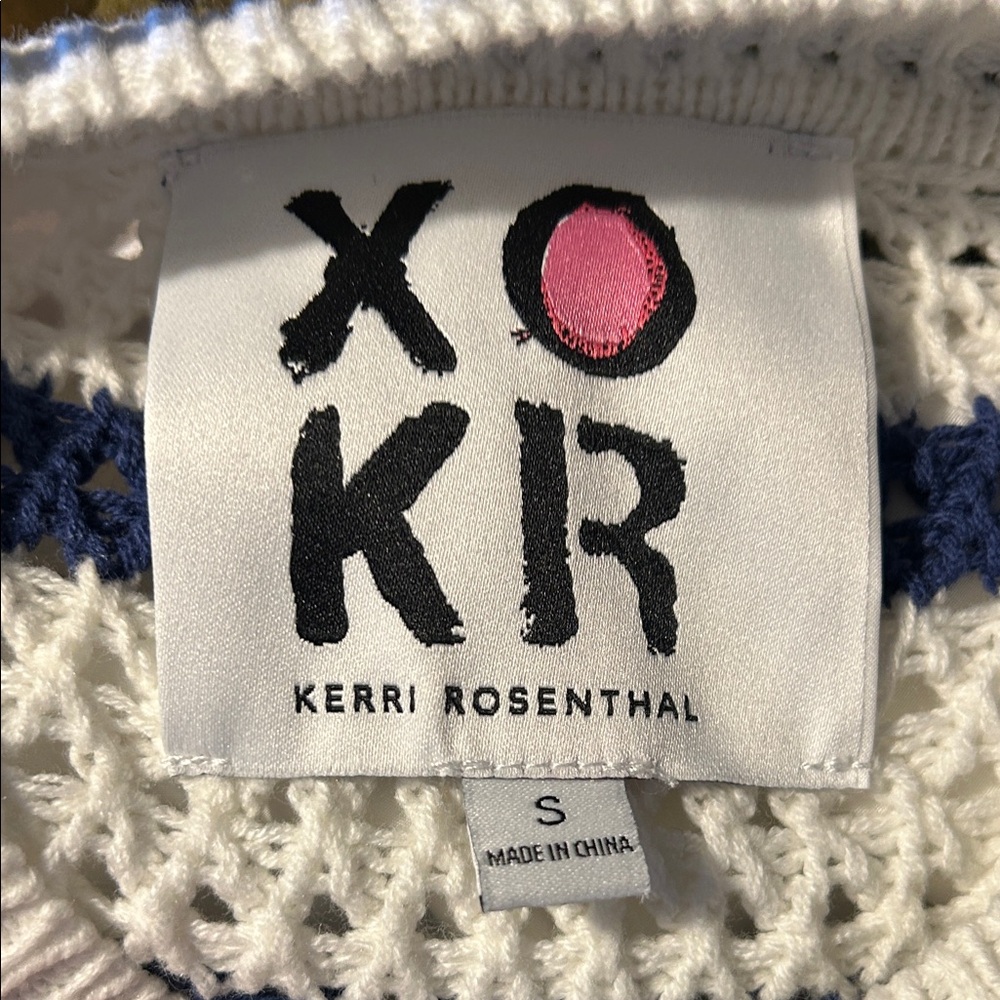 Kerri Rosenthal - Striped Navy and Yellow Sweater with Smiley Patch - Picture 2 of 5